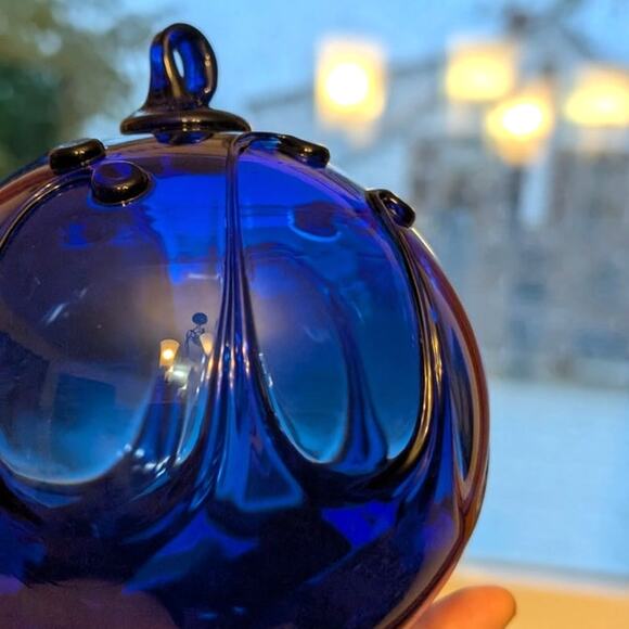 Cobalt Blue Glass Blown Ball - Picture 1 of 8